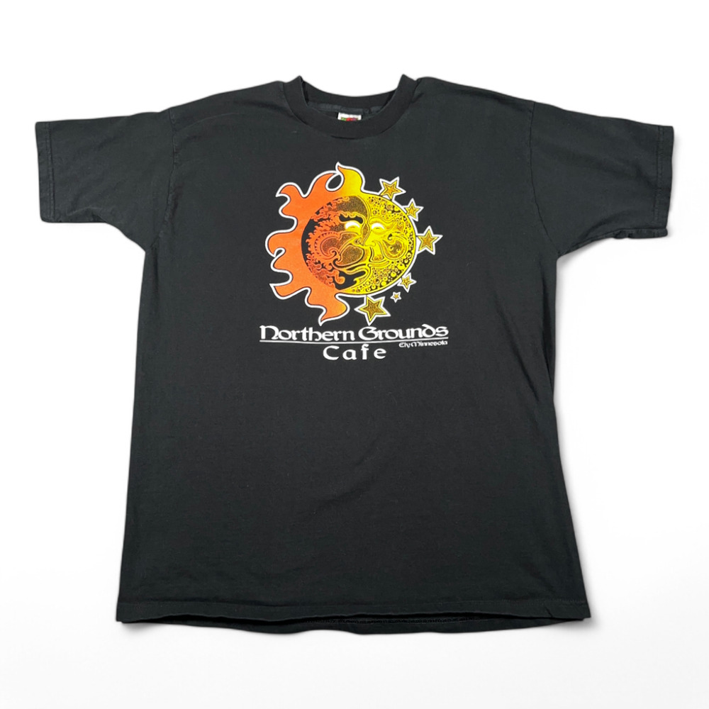 Vintage Coffee Shop Shirt Adult EXTRA LARGE Black Northern Grounds Cafe Sun Moon